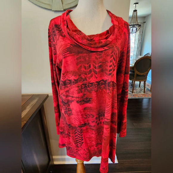 C.M.C By Color Me Cotton Size Large Made In USA Red Tunic Art To Wear Longline - Picture 1 of 9
